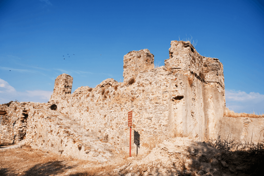 Old Venetian Castle on top of hill in Greece
